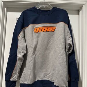 Vans Men’s Loose Fit Navy and Gray Sweatshirt with Orange piping